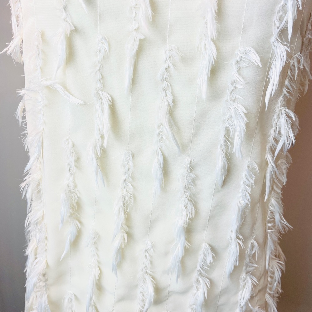 Cocktail Dress - Ivory Feather Mini Dress - Picture 3 of 6